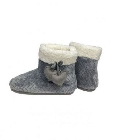 Women's grey jacquard house boots with ivory sheepskin lining