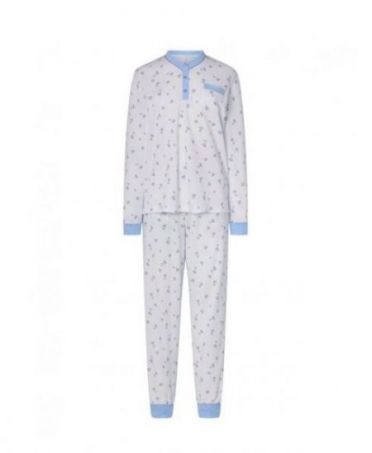 Women's long winter pyjamas light blue hearts and cuffs