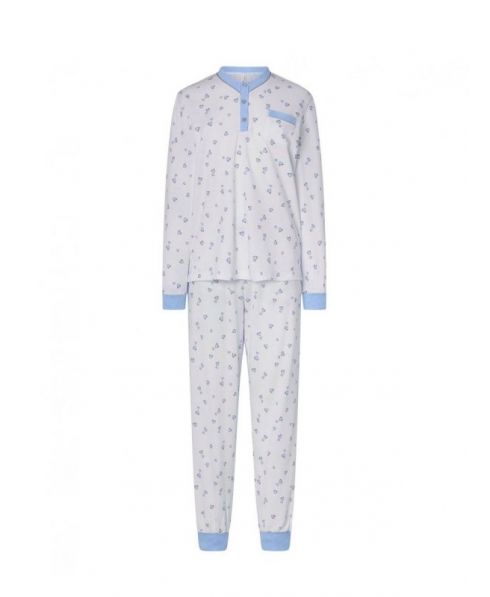 Women's long winter pyjamas light blue hearts and cuffs