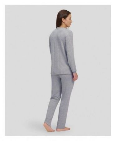 Rear view of grey women's pyjamas, long sleeve with cuffs