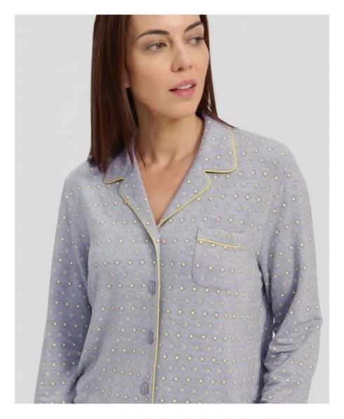 Grey open pyjama shirt jacket with yellow piping