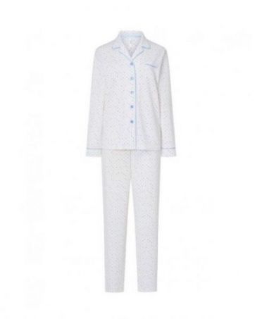 Women's buttoned pyjamas with blue little hearts