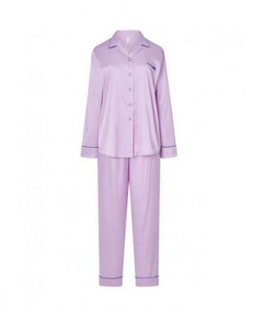 Women's long pyjamas, open jacquard jacket with buttons, long jacquard trousers.