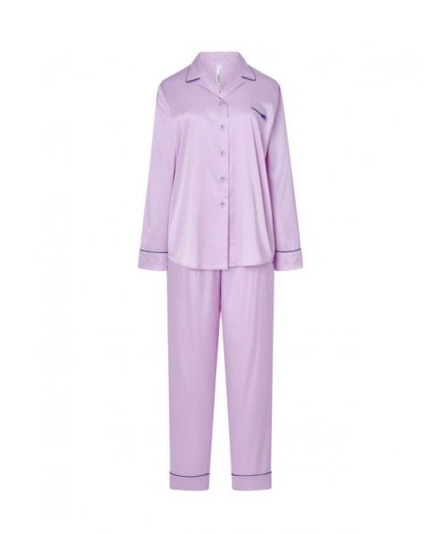 Women's long pyjamas, open jacquard jacket with buttons, long jacquard trousers.