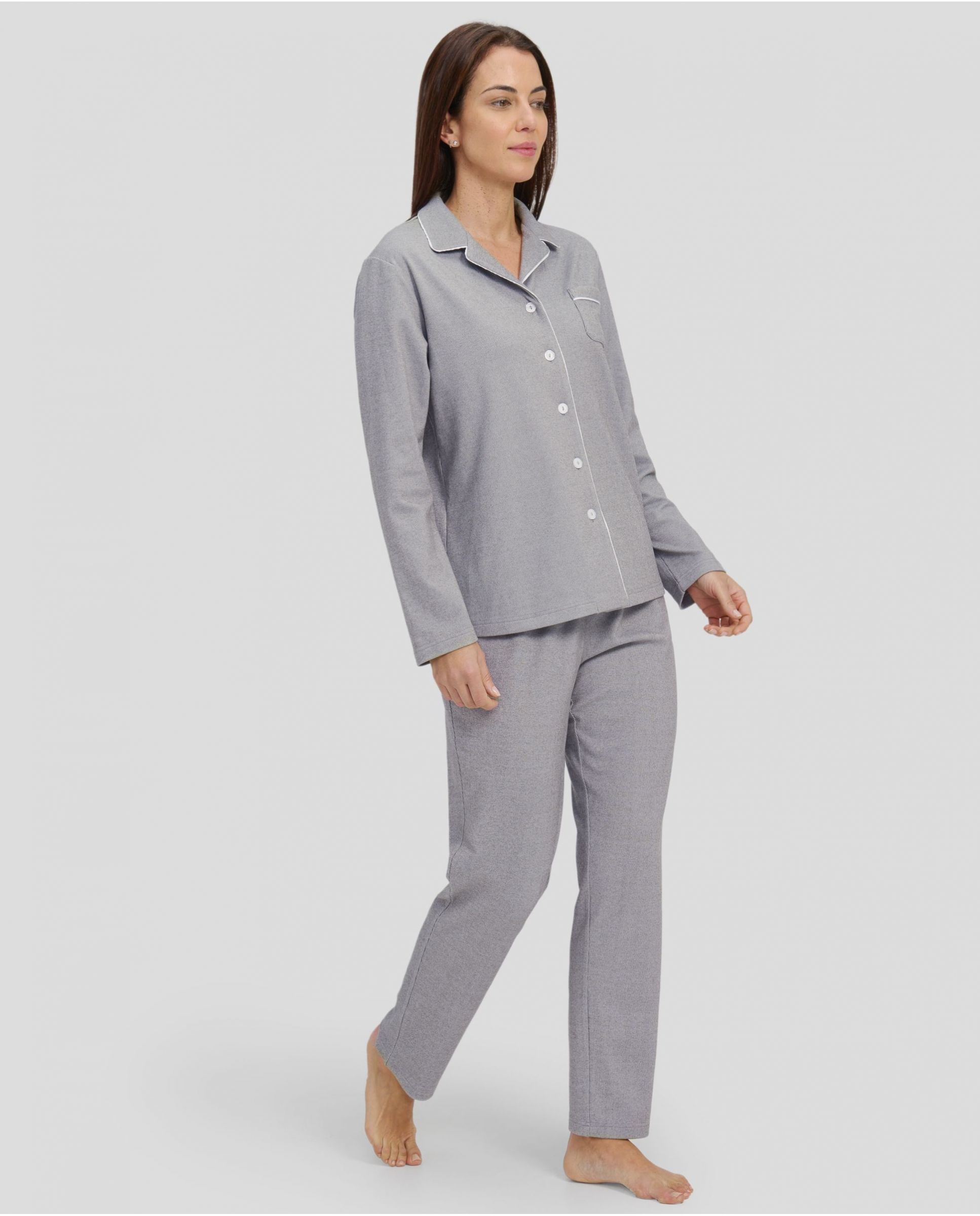 Women's winter pyjamas long open cardigan grey with vivid