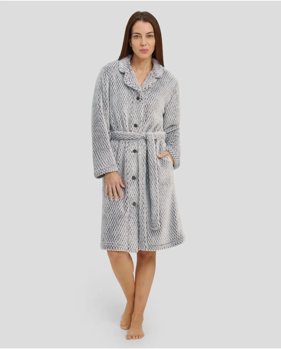 women's open long jacquard braided grey plait lapel collar coat