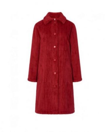 Women's long, open jacquard dressing gown with buttons and side pockets.