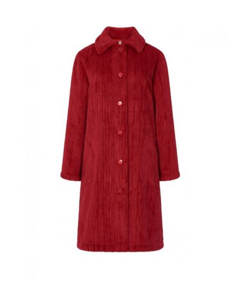 Women's long, open jacquard dressing gown with buttons and side pockets.