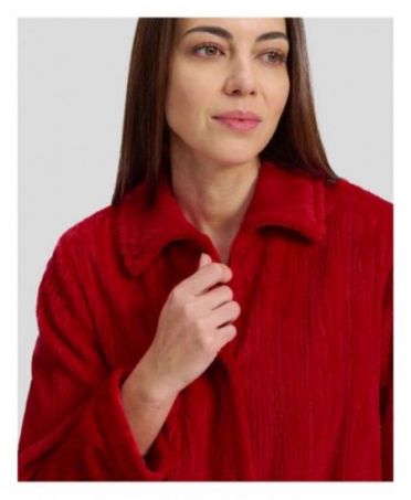 Detail button-down collar red jacquard open coat