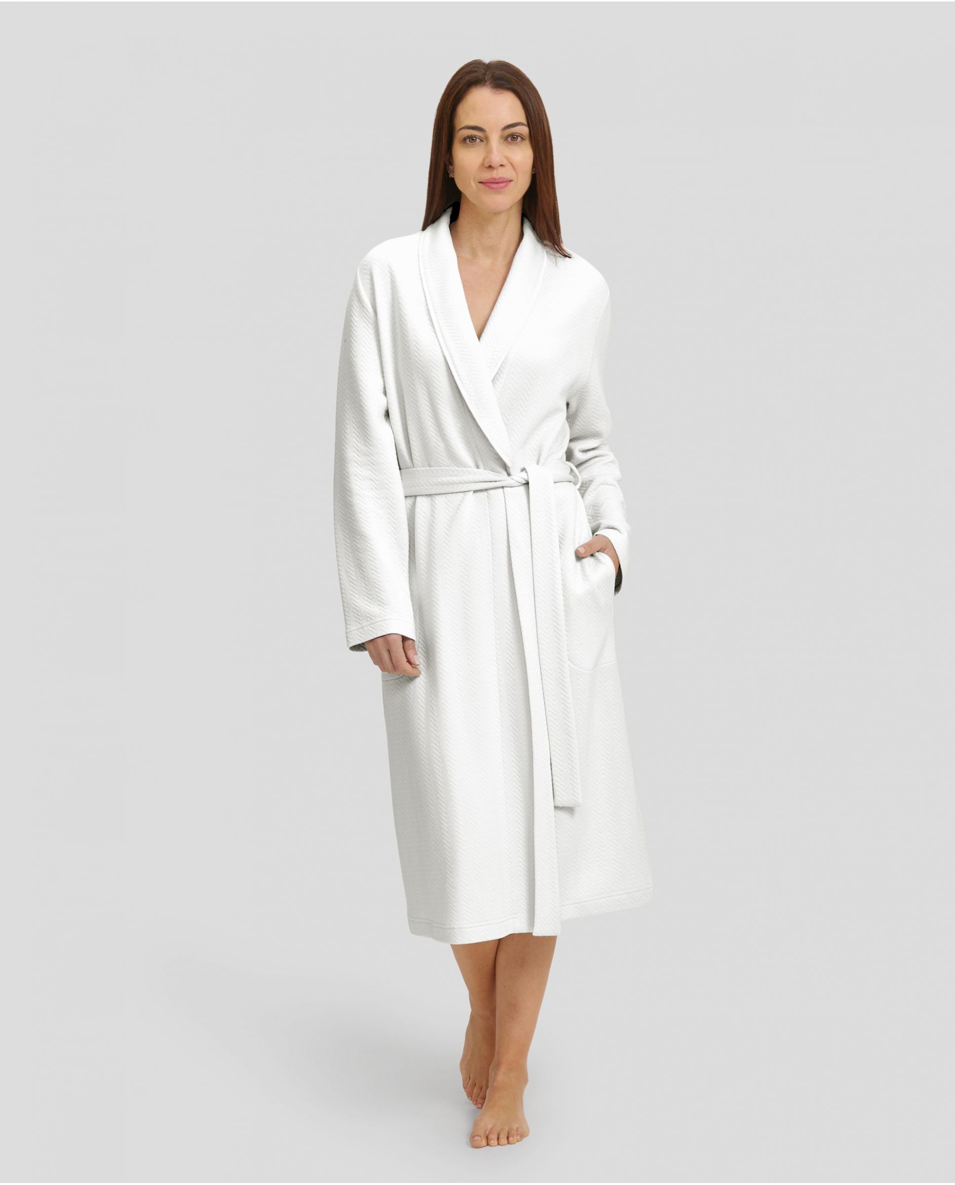 Women's ivory jacquard long coat with belt, crossed over