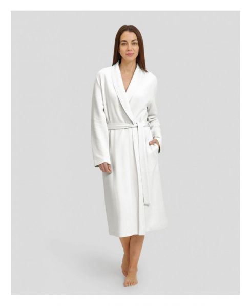 Women's ivory jacquard long coat with belt, crossed over