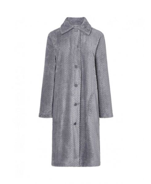 Women's long coat, jacquard braid, open with buttons and side pockets.