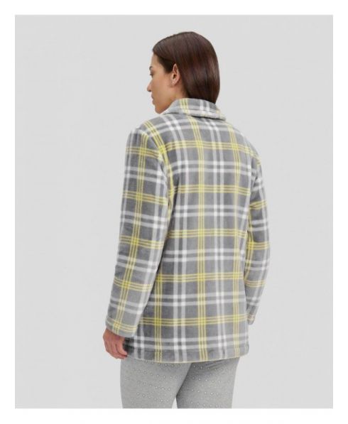 Grey and yellow checkered women's short dressing gown back view