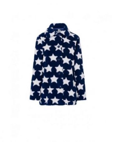 Women's short dressing gown, open with buttons, star print with side pockets.