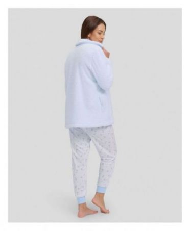 Rear view of women's winter three-piece for home in light blue colour