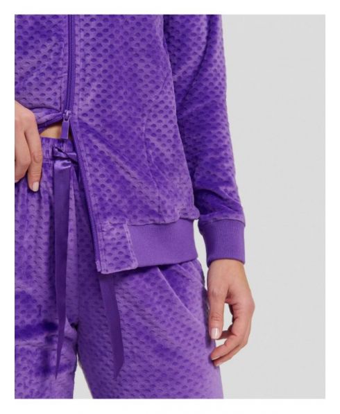 View detail of purple jacquard velvet tracksuit for home with zip