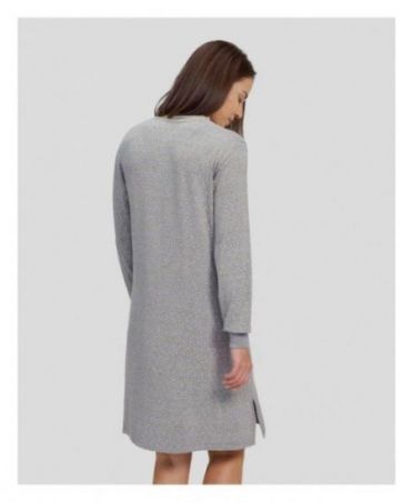 Back view of grey winter long nightdress with cuffs