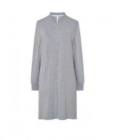 Women's long nightdress, grey diamond print, V-neck and cuffs