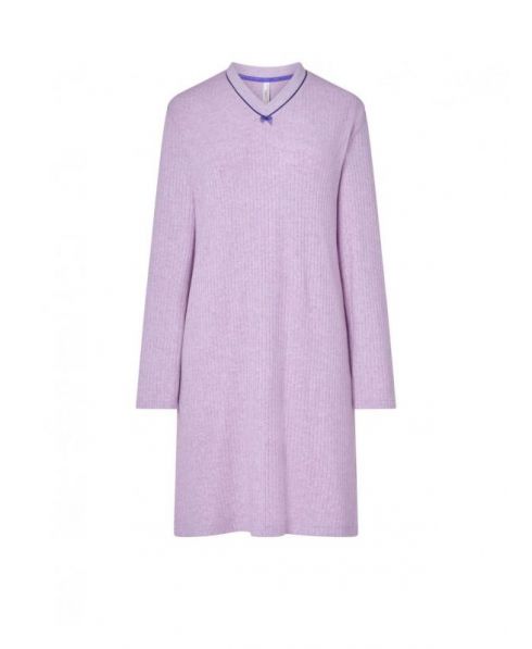 Winter nightdress long ribbed mauve V-neck mauve