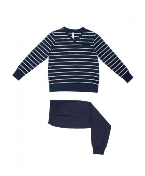 Children's winter pyjamas for boys in navy with stripes and cuffs