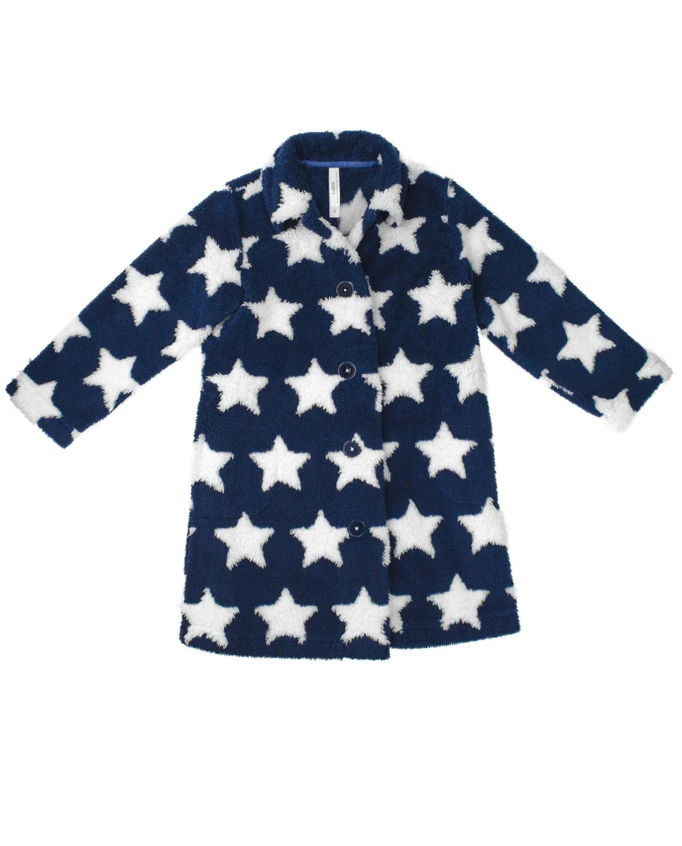 Girl's navy star print winter coat with button fasteners