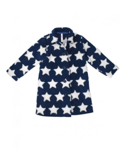 Girl's navy star print winter coat with button fasteners