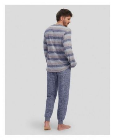 Rear view of men's winter pyjamas long sleeve grey striped