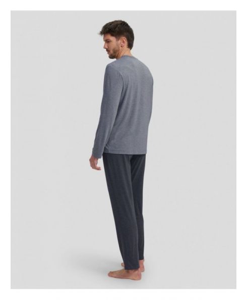 Rear view of men's grey long sleeved pyjamas for winter