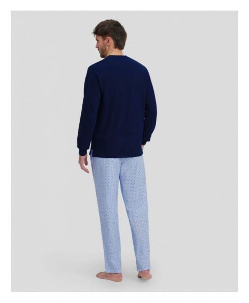 Rear view of blue long sleeve winter pyjamas with pockets