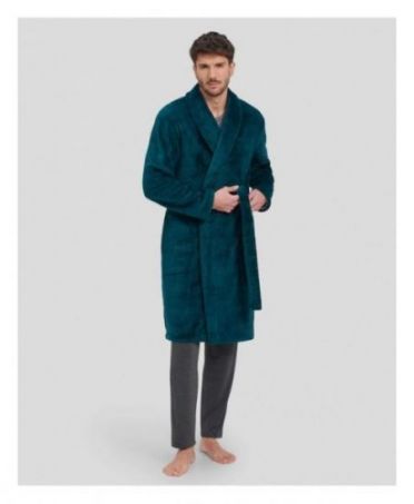 Man in long green double-breasted coat with side pockets