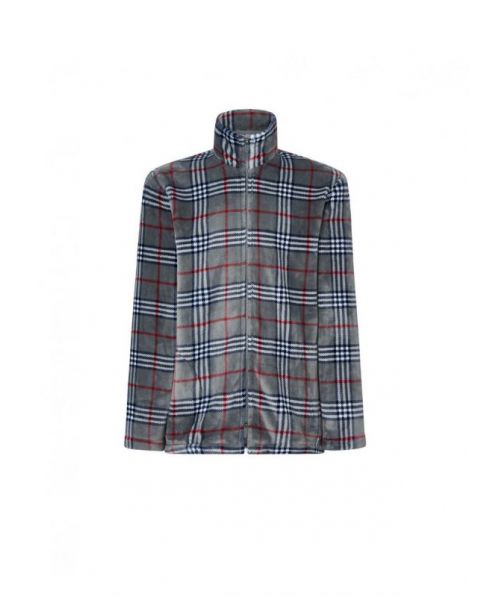 Men's short coat, check print, with zip and side pockets.