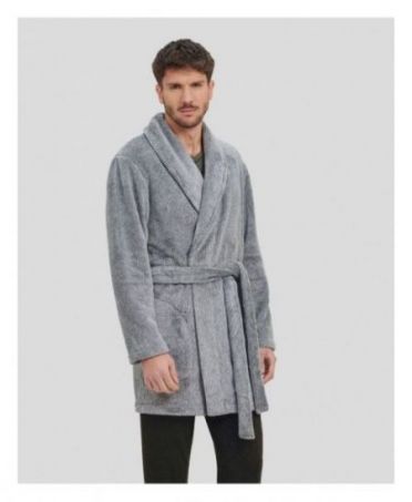 Men s short grey striped woven dressing gown LOHE