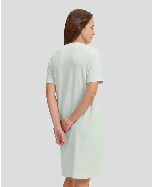 Back view of soft green lingerie winter nightgown with short sleeves