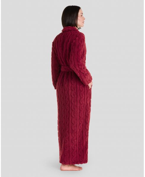 Maroon jacquard braid women's long dressing gown