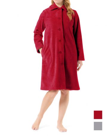 Women's burgundy herringbone woven women's long coat with side pockets.