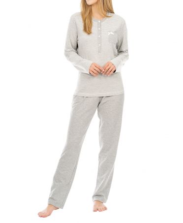 Pijama largo de mujer dos piezas vigoré rayas gris