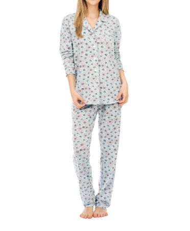 Turquoise floral open two-piece winter pyjamas