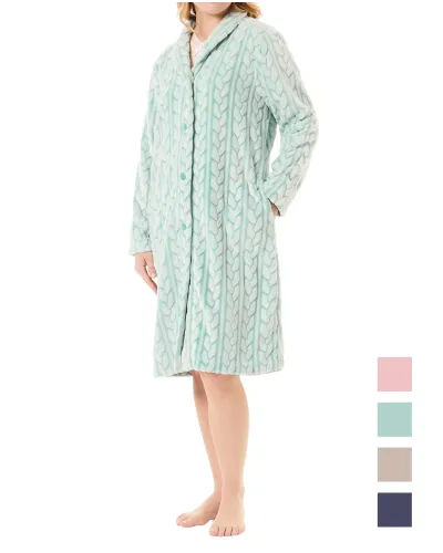 Women's long winter coat in green jacquard braided jacquard with side pockets