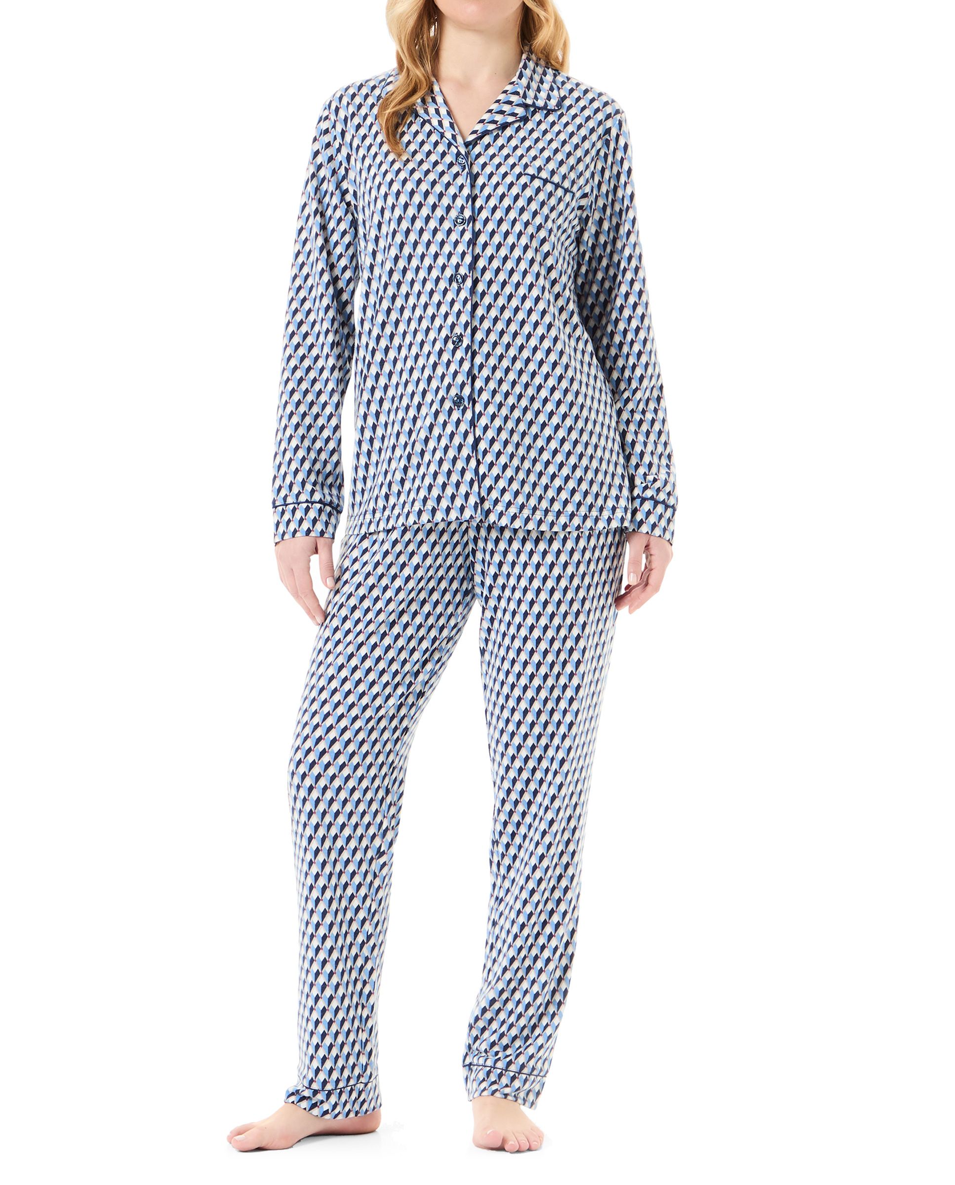 Women's open winter pyjamas with blue diamond print