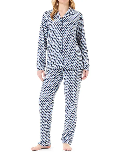 Women's open winter pyjamas with blue diamond print