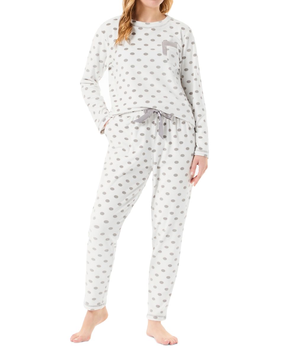 Women's long closed pyjamas in polka dot velvet for winter