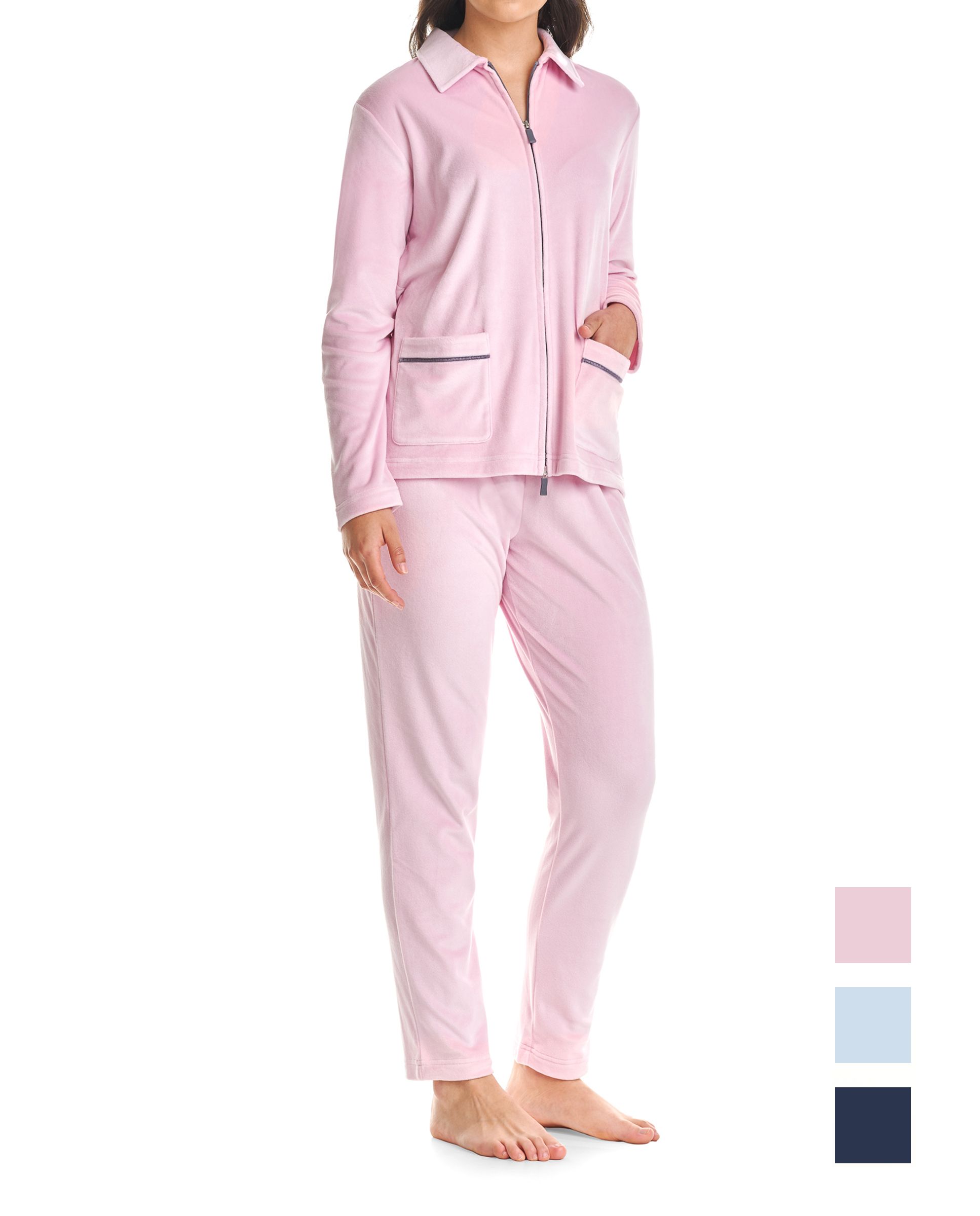 Women's pink velour tracksuit open with zip and pockets