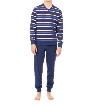 Confortable pijama hombre multi raya invierno