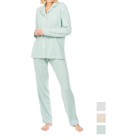 Women's long pyjamas in green vigoré fabric