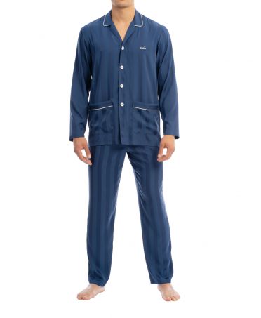 Men's blue satin jacquard long pyjamas