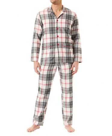 Man in open checkered winter pyjamas