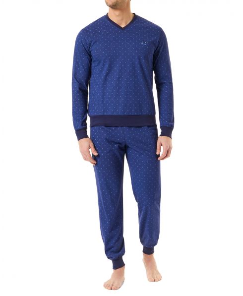 Men's long-sleeved knitted tie-dye pyjamas blue