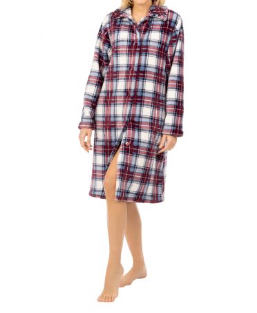 Bata de invierno larga mujer abotonada flannel estampado cuadros