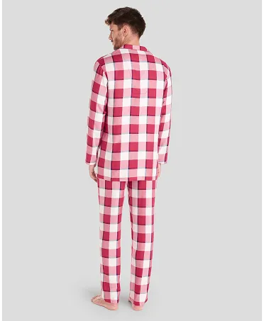 Rear view of red checked pyjamas