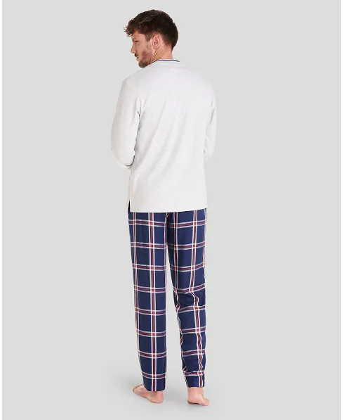 Rear view of men's Christmas pyjamas plaid trousers